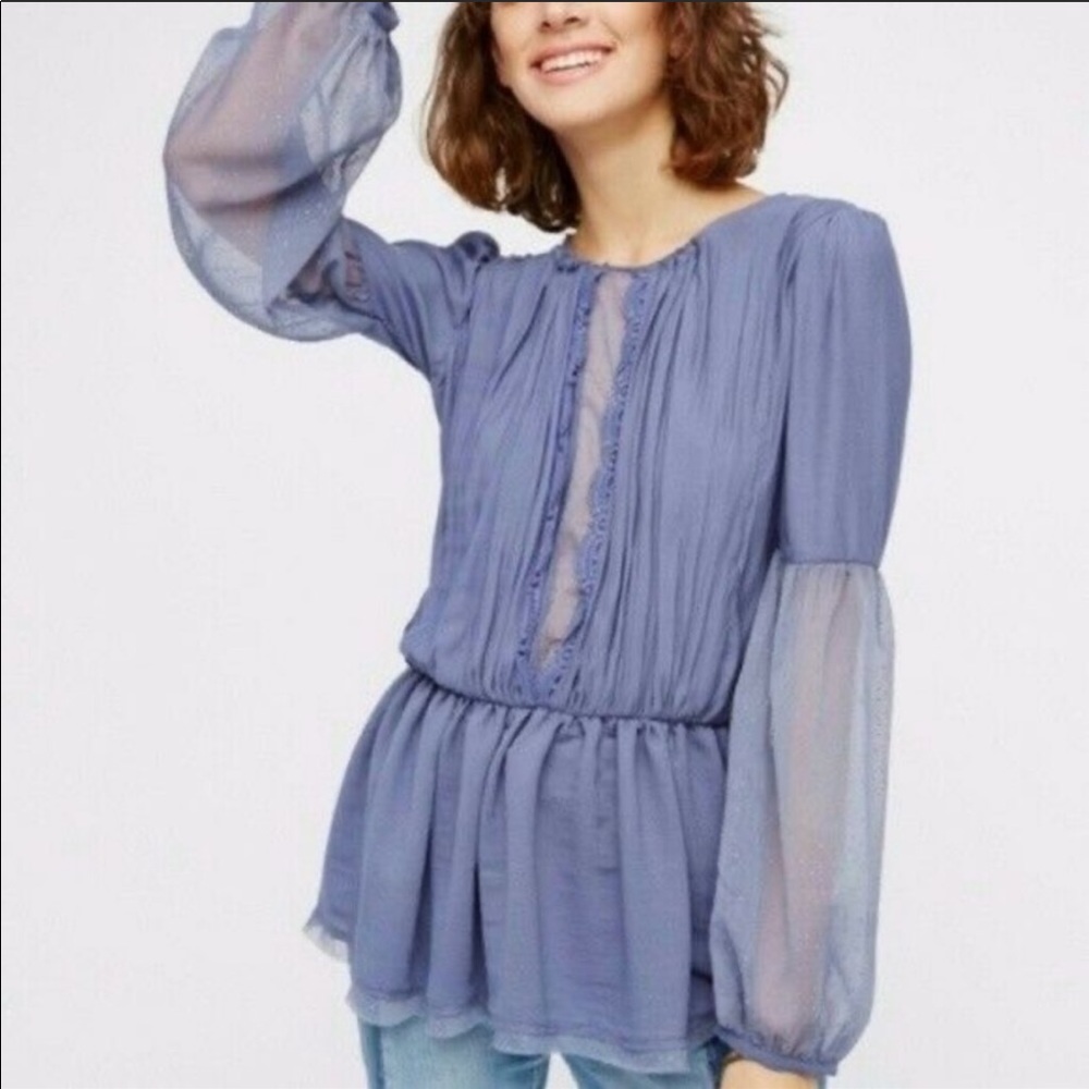 [Free People] Soul Serene Blouse in River Blue-XS